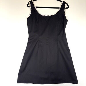 Vintage Jill Stuart Black Mini Dress White Trim 90s USA Cotton Poly Womens 12